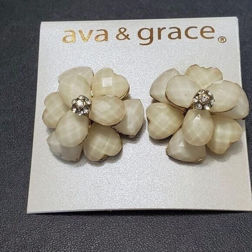 Ava & Grace gold tone cream flower earrings